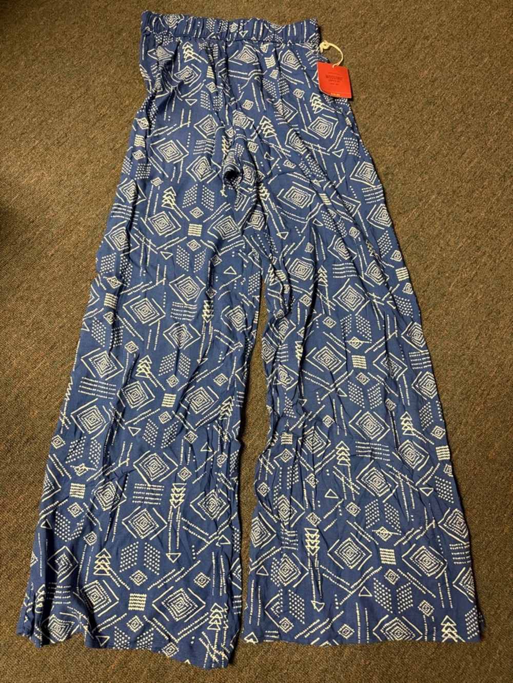 Mossimo Supply Tribal Blue Printed Wide-Leg Pants Small NWT